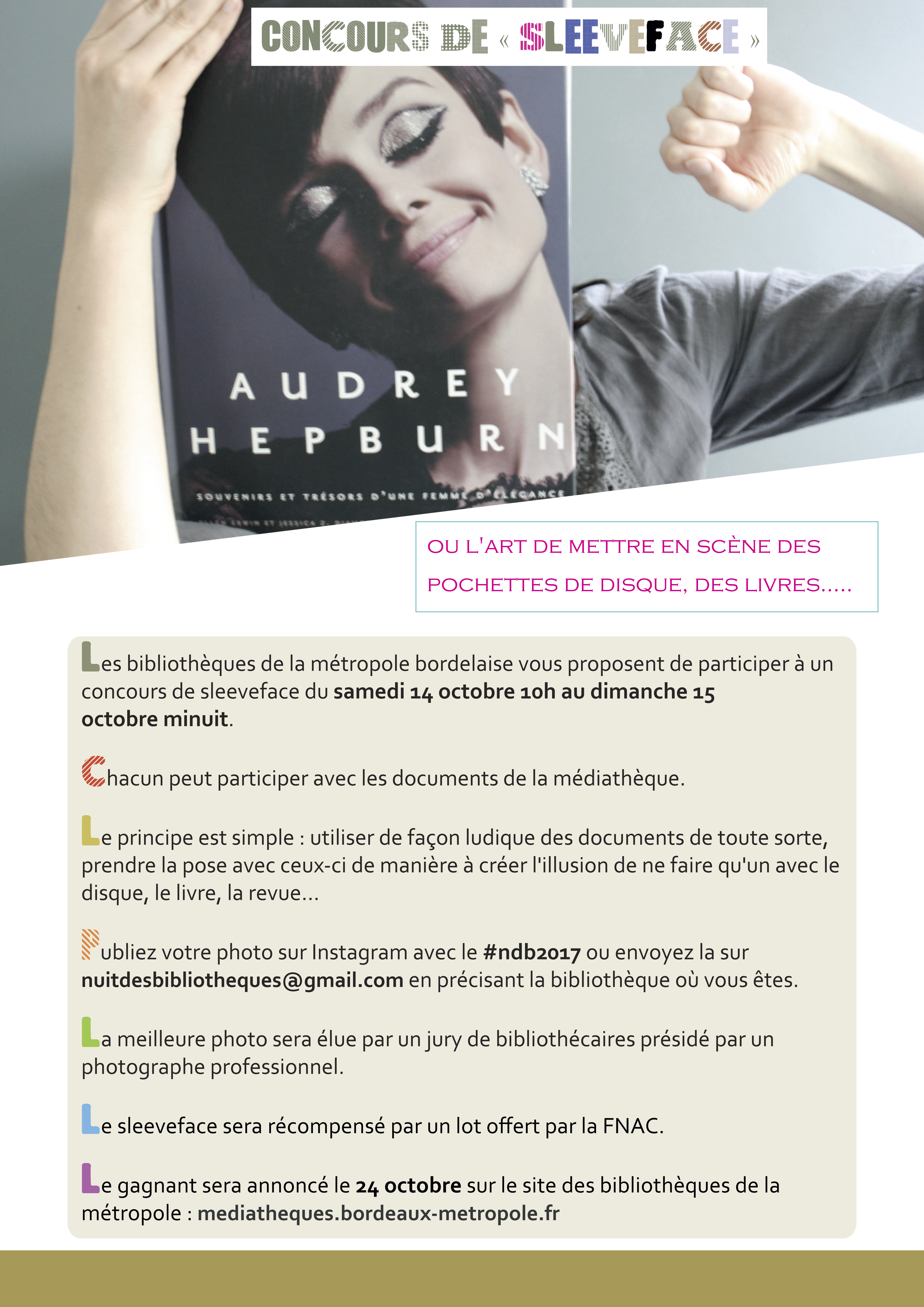Nuit des bibliothèques Bordeaux Métropole 2017 - concours sleeveface